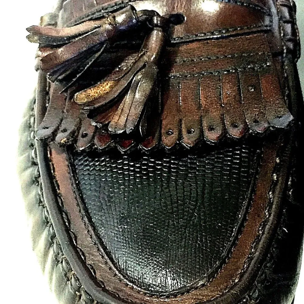 Giorgio Brutini Shoe 9.5 D Lizard Kiltie Tassel Loafer Le Glove Brown Preppy